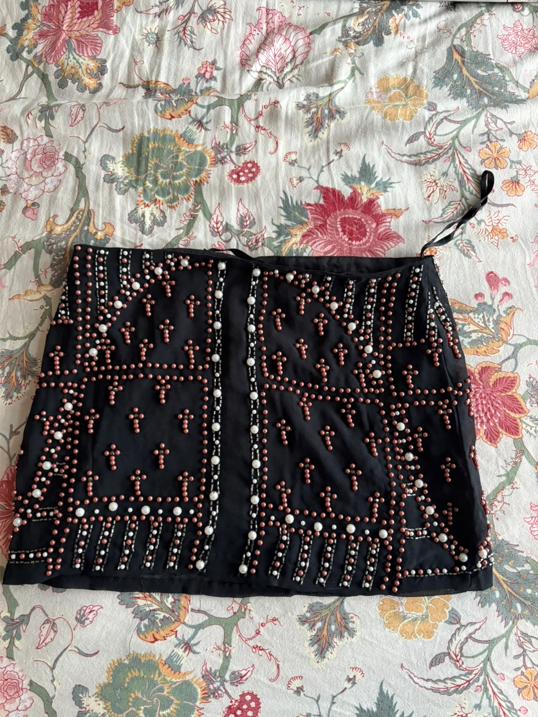 Black Beaded Mini Skirt