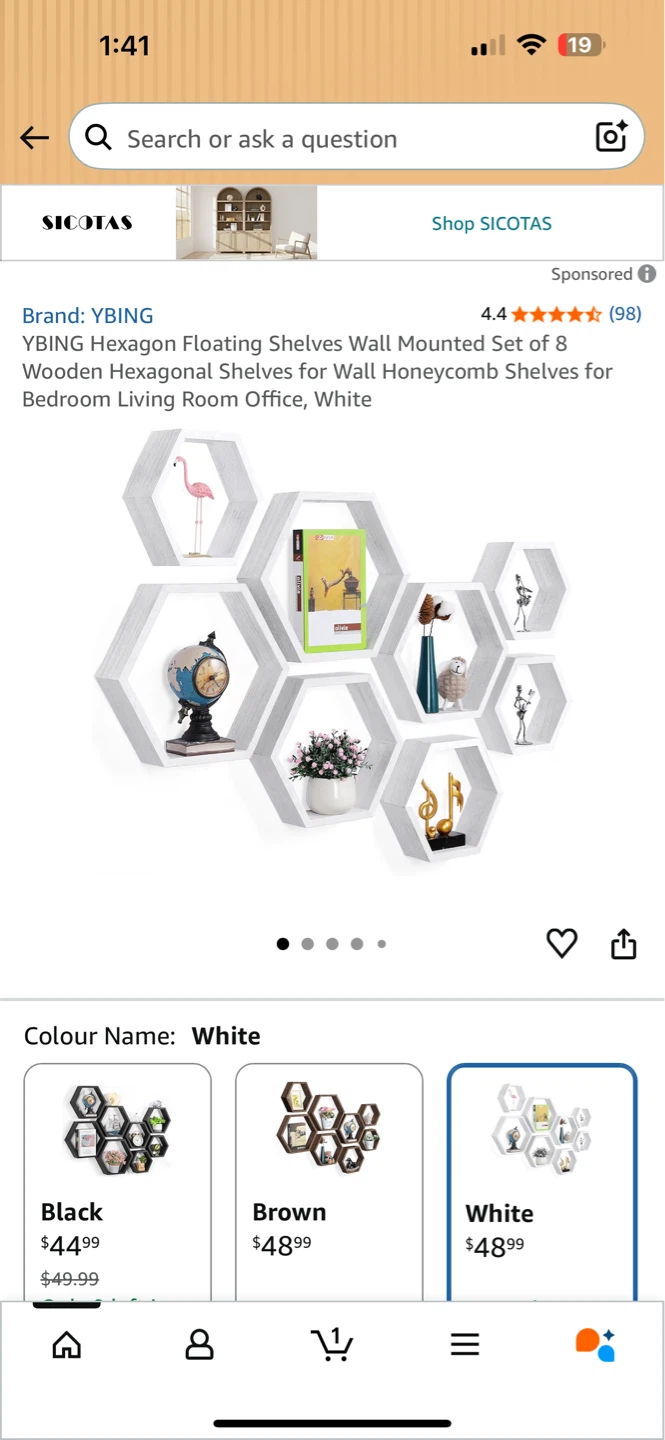 YBING Hexagon Floating Shelves - Set of 8 White Wooden - photo 3