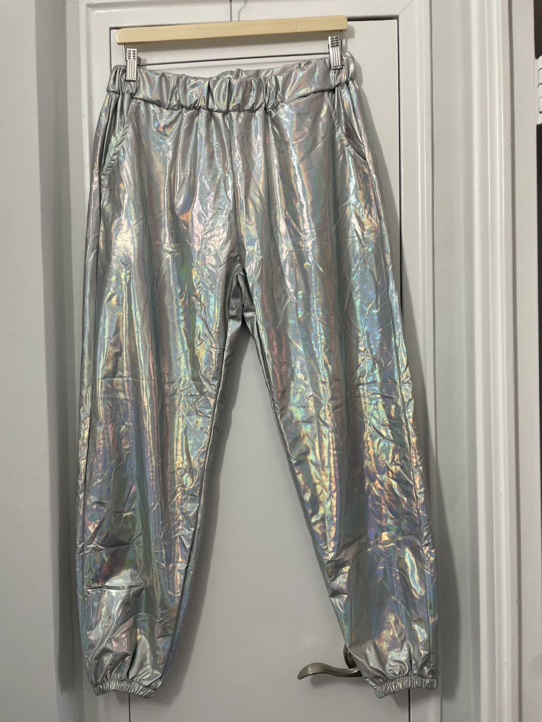 Silver Holographic Jogger Pants urgent 🚨 eveything must go