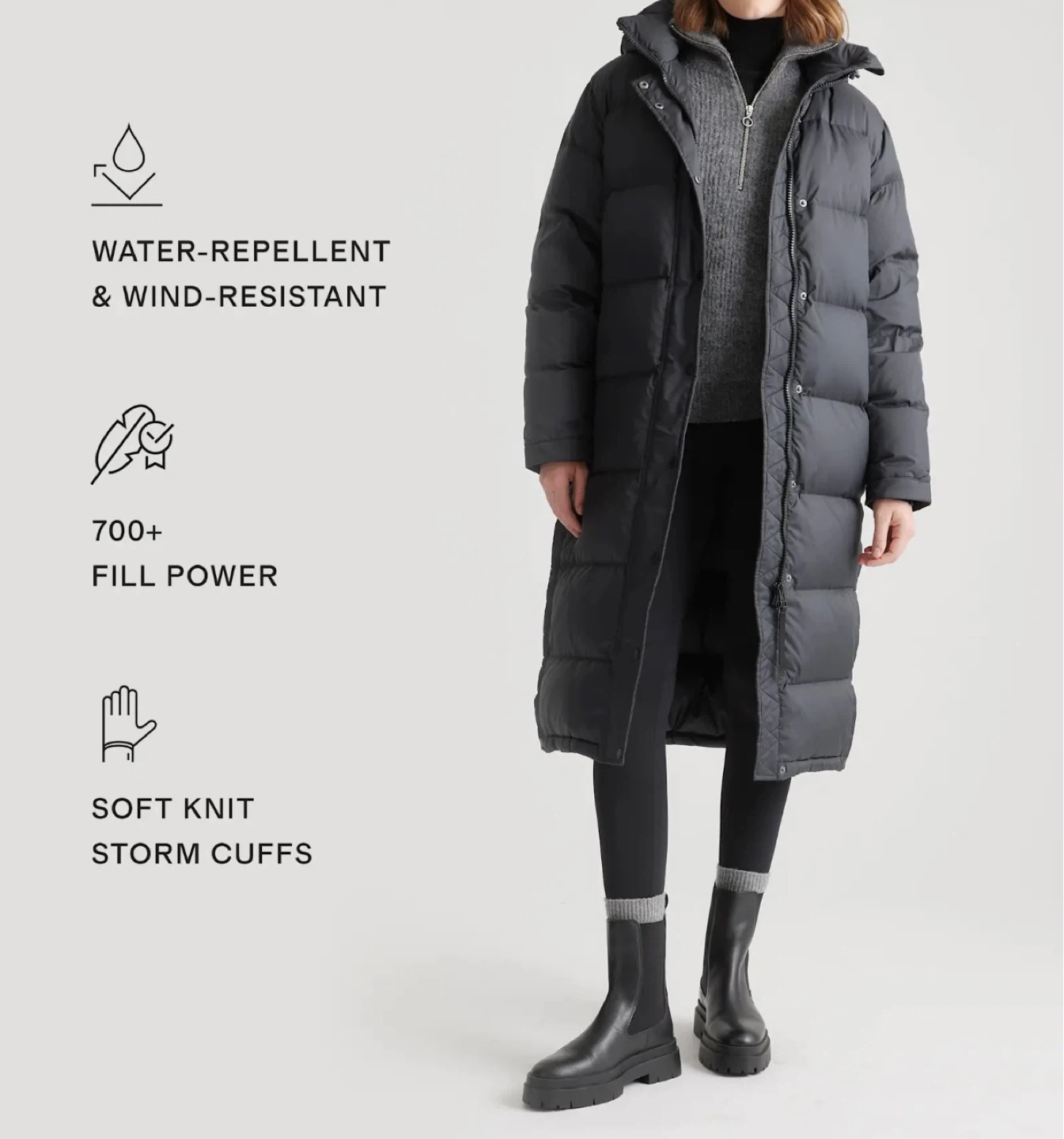 Black Long Down Puffer Coat - Size S - photo 3