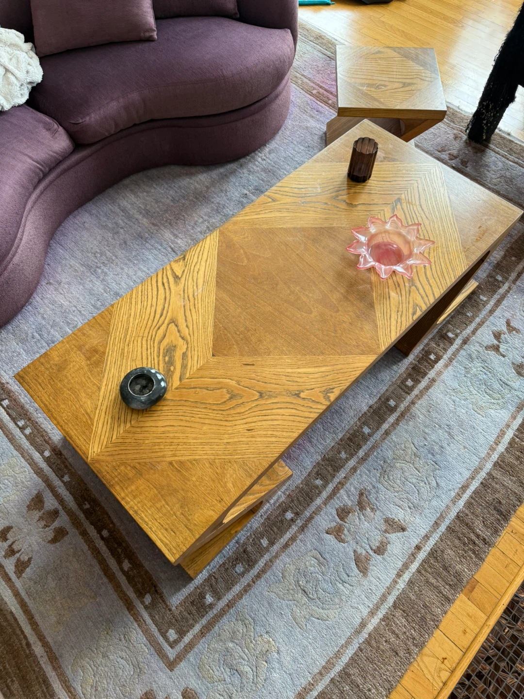 Gorgeous vintage zip-zag Coffee Table + Side Table Set - photo 2