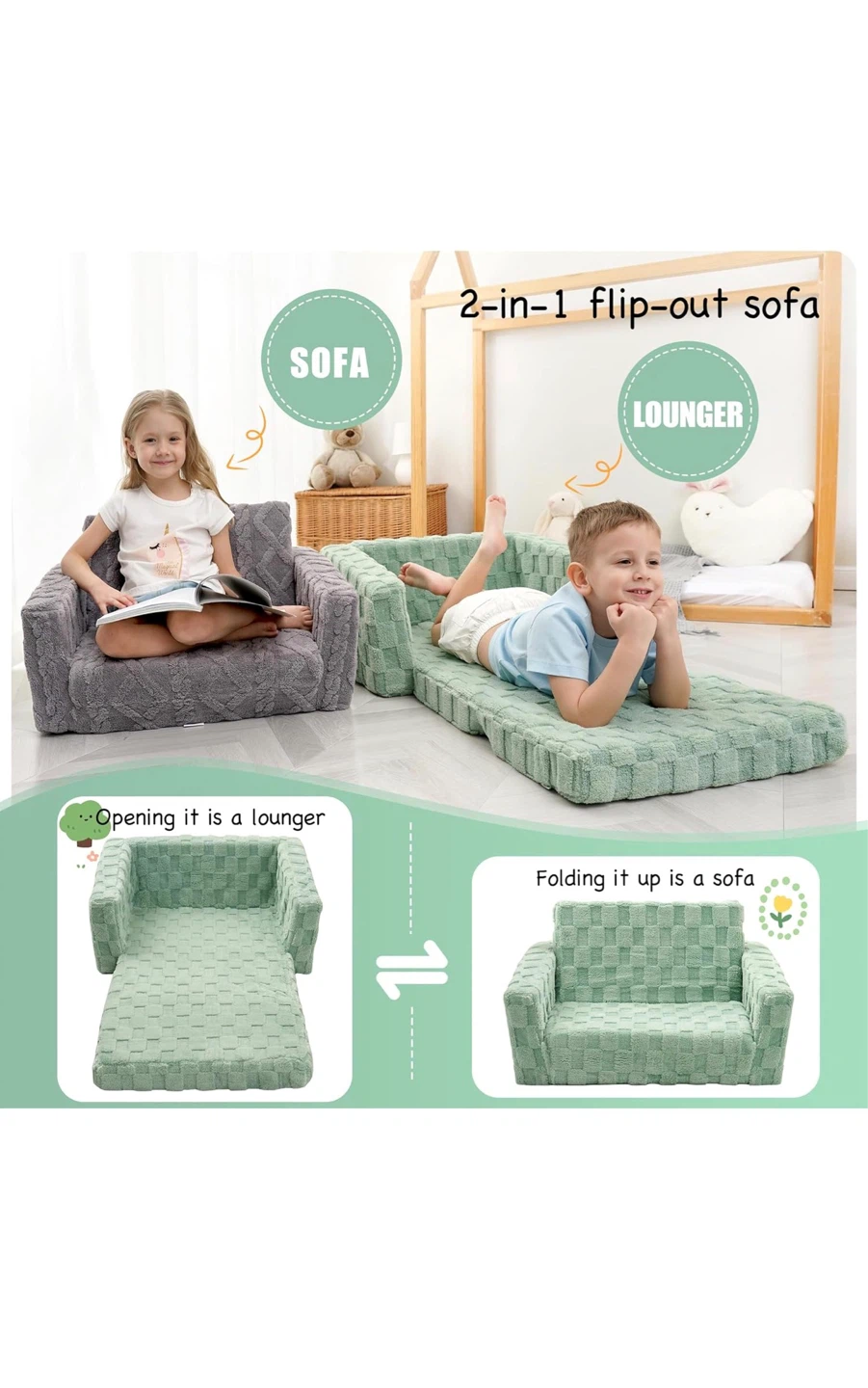2-in-1 Flip-Out Sofa Lounger for Kids - photo 4