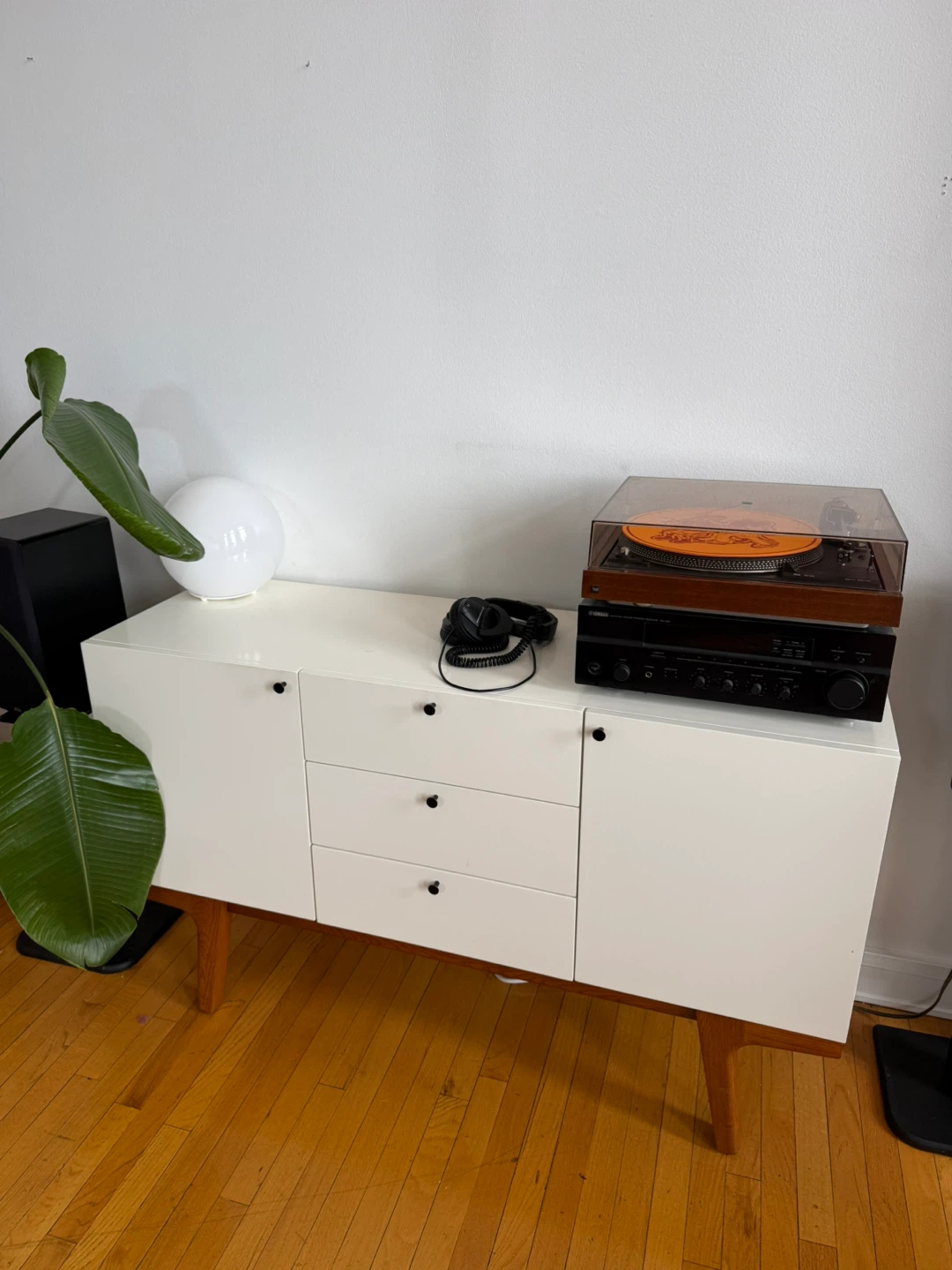 White West Elm Console Cabinet in mid-century styling