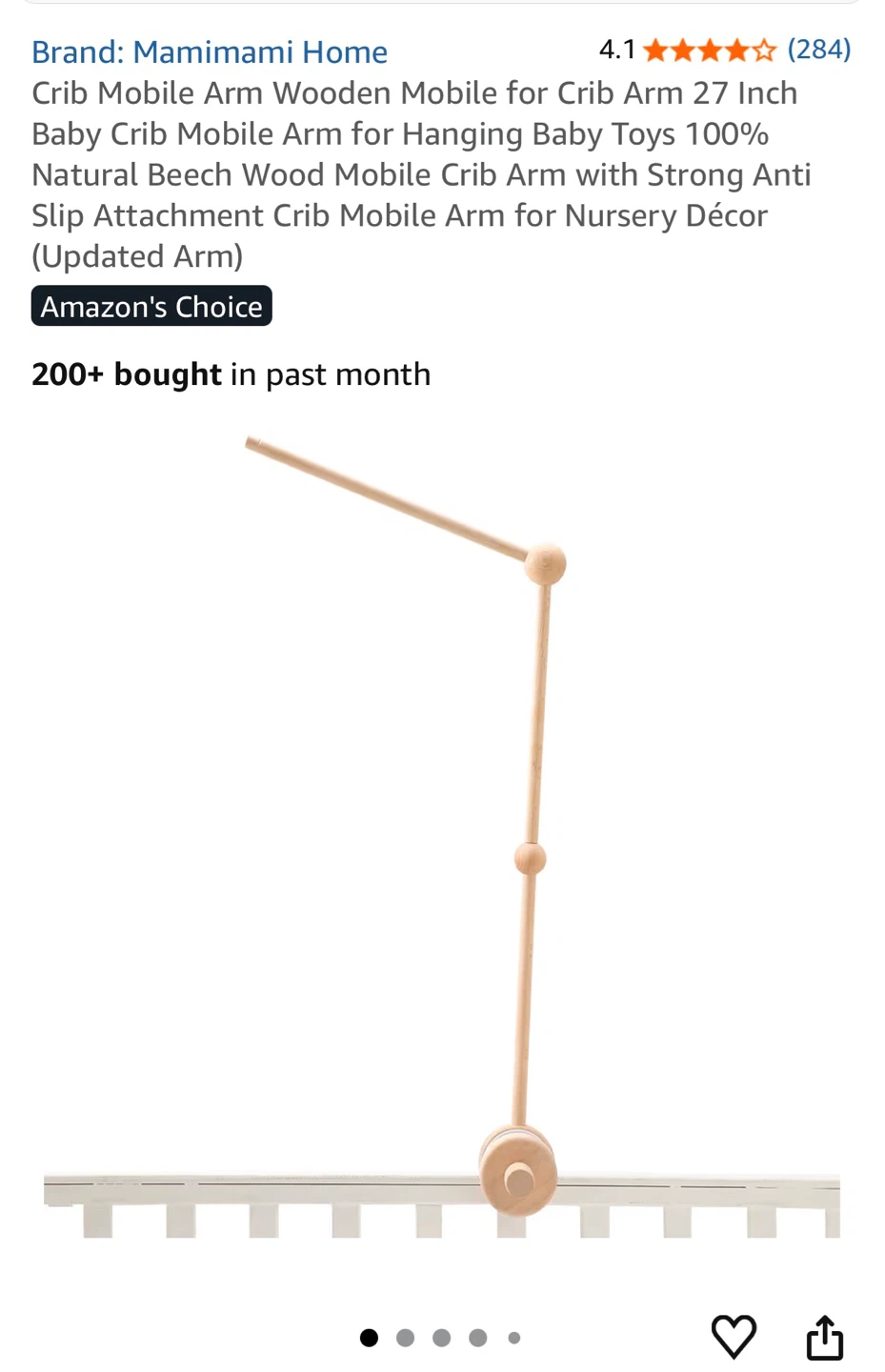 Mamimami Home Crib Mobile Arm - Natural Beech Wood - photo 4