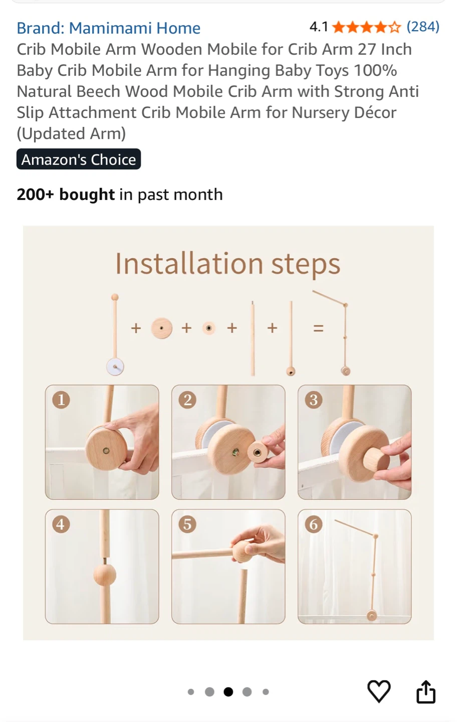 Mamimami Home Crib Mobile Arm - Natural Beech Wood - photo 5