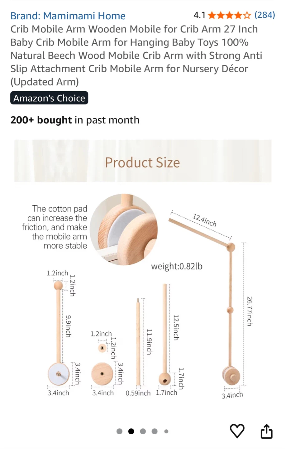 Mamimami Home Crib Mobile Arm - Natural Beech Wood - photo 3