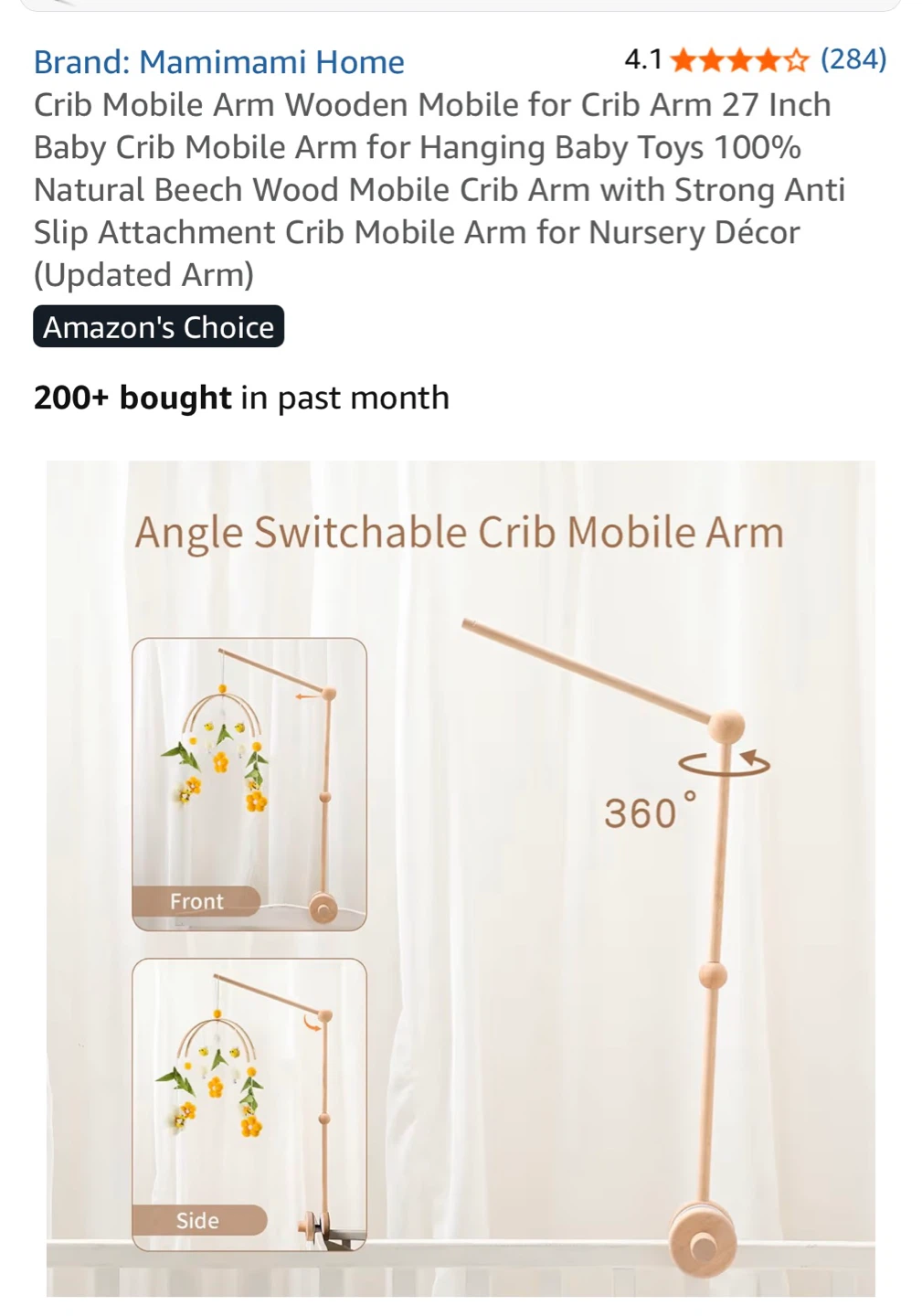 Mamimami Home Crib Mobile Arm - Natural Beech Wood