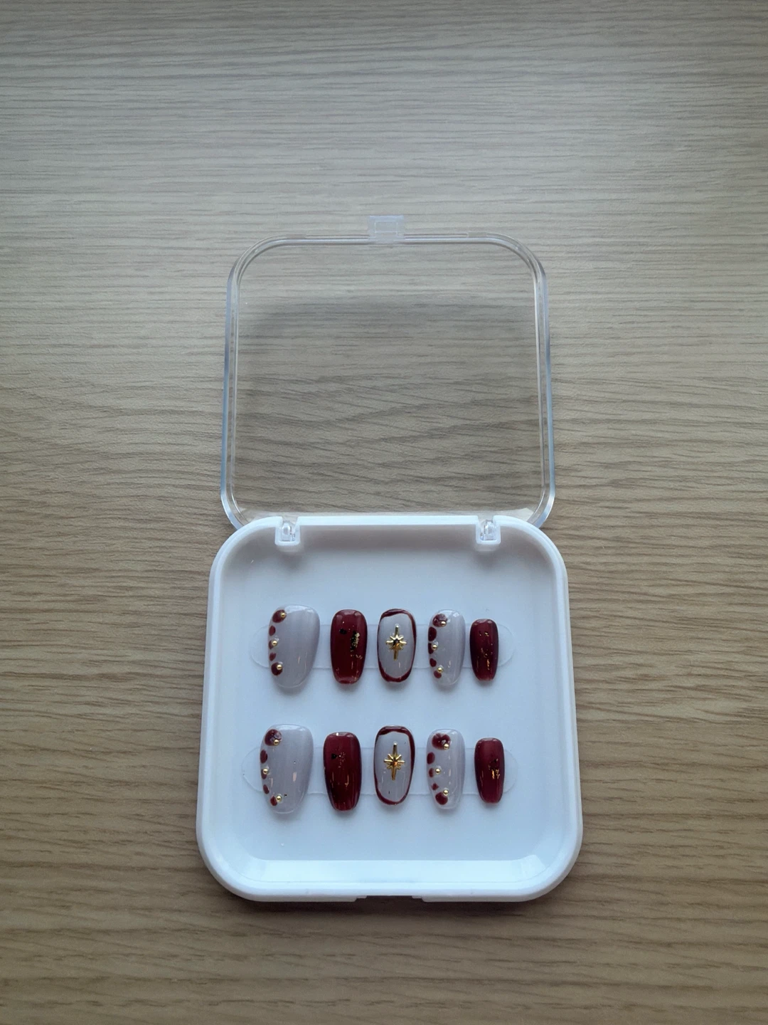 Handmade Press-On Nails Size XS - Caramel & White Gold Star - photo 2