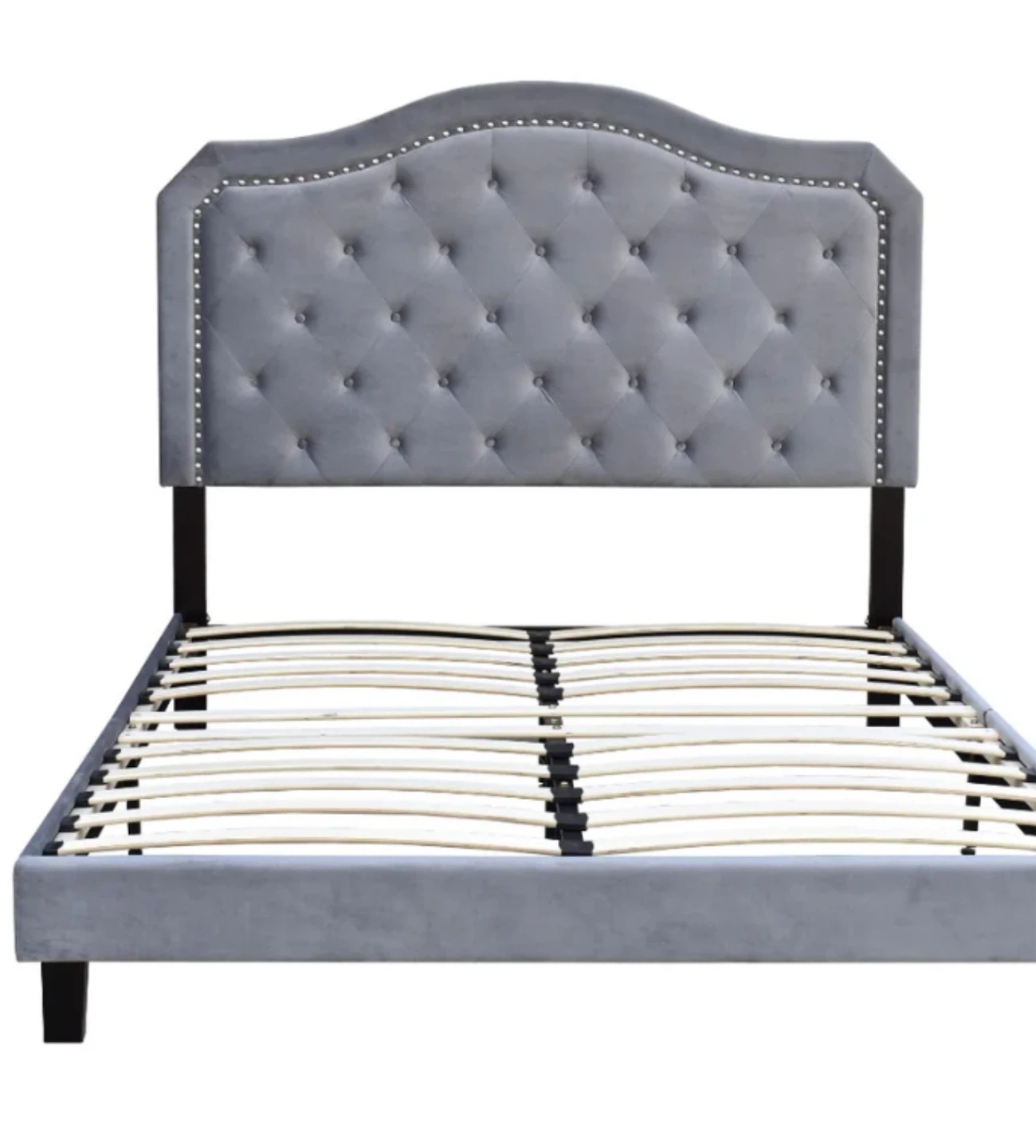 Grey Velvet Tufted Headboard Bed Frame