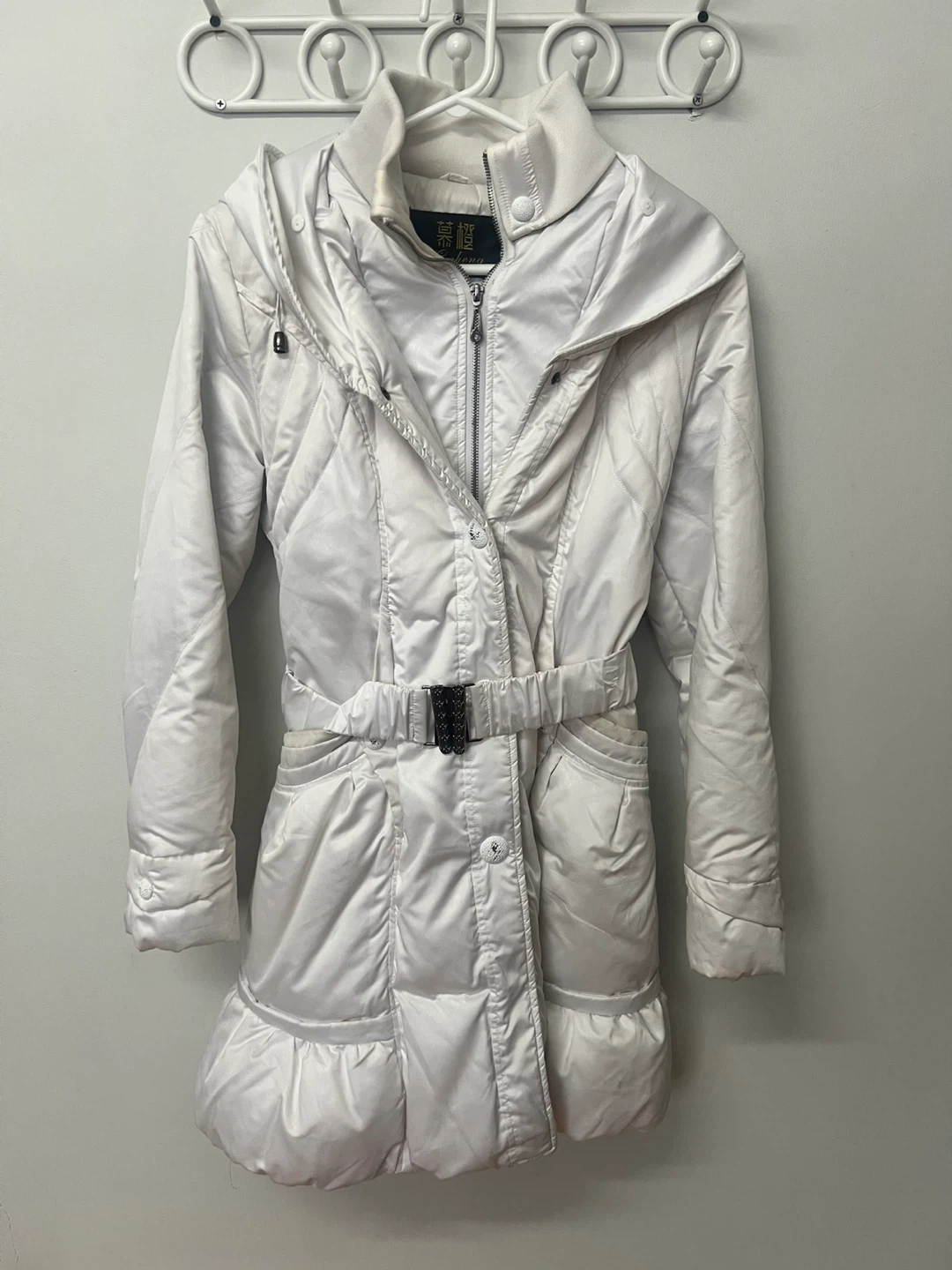 White Puffer Coat with Belt