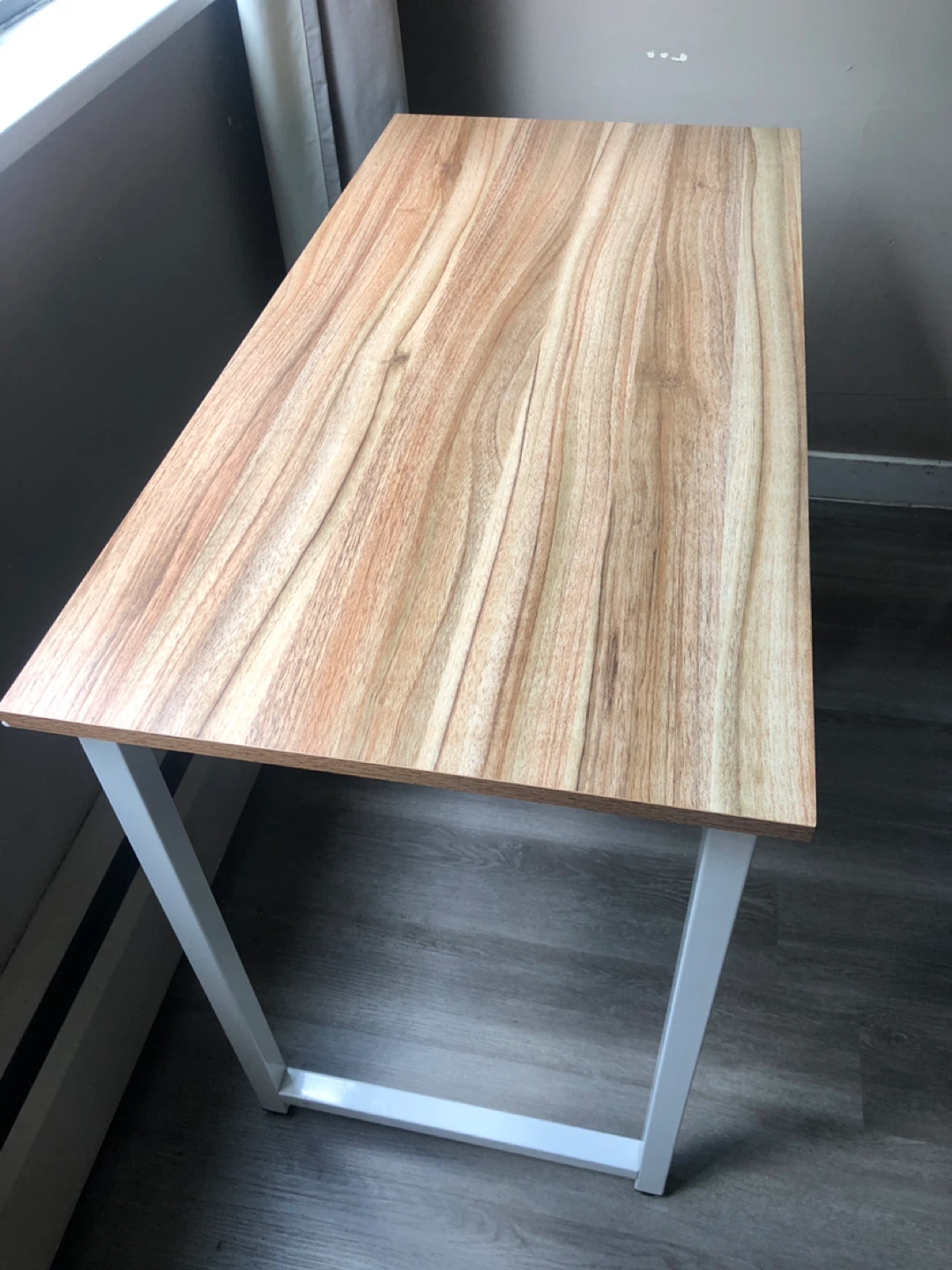 Simple Wood Grain Desk with White Metal Legs - photo 2