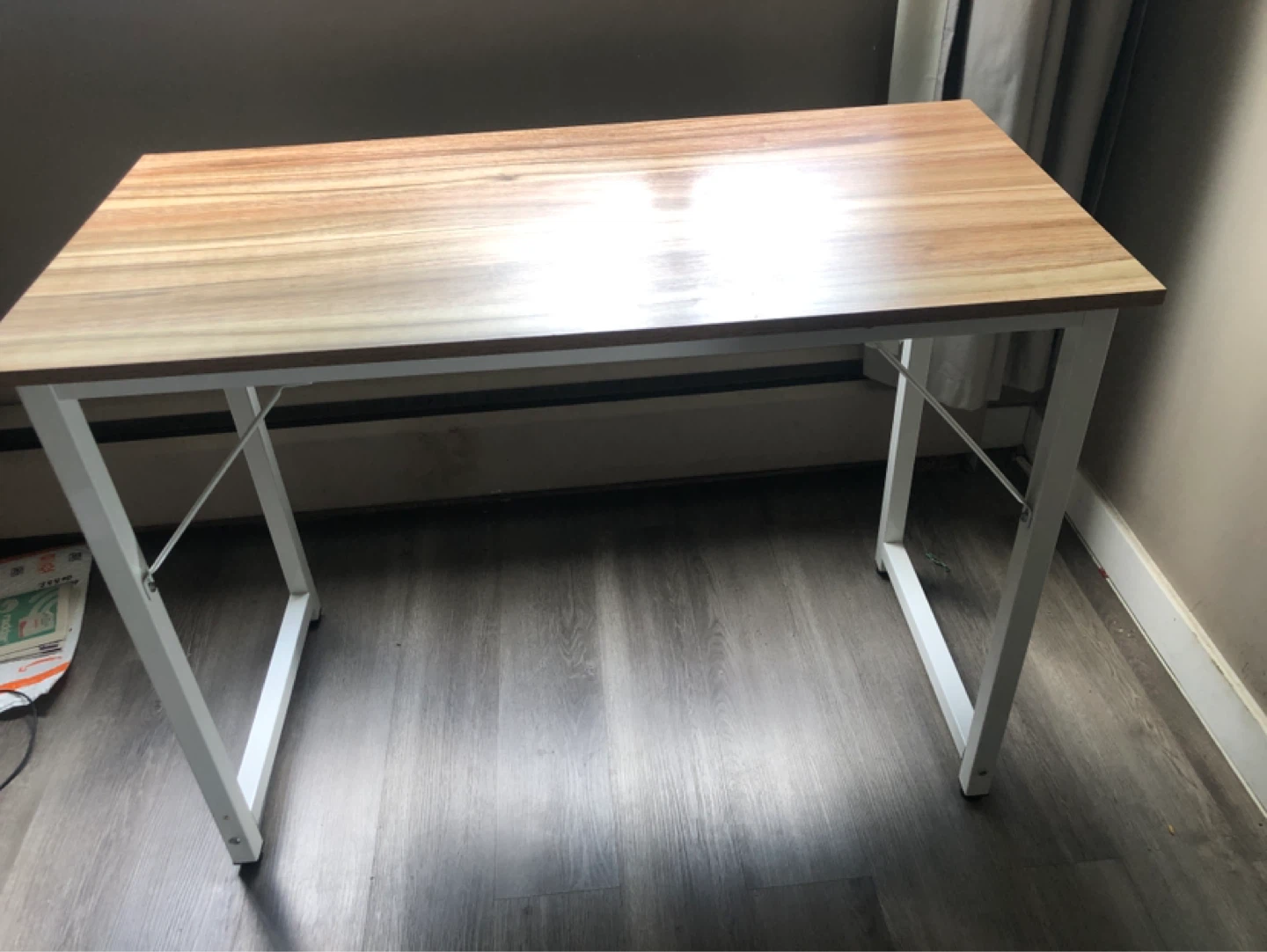Simple Wood Grain Desk with White Metal Legs - photo 3