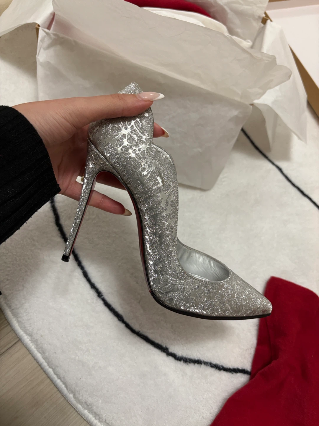 Christian Louboutin Hot Chick 100 Specchio Glitter Heels Size 37 - photo 5