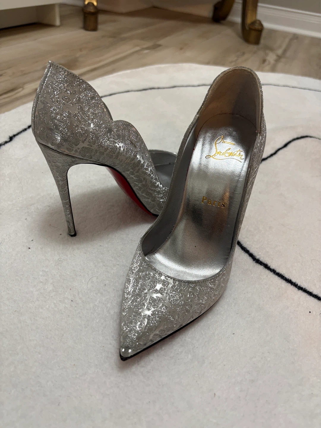 Christian Louboutin Hot Chick 100 Specchio Glitter Heels Size 37 - photo 2