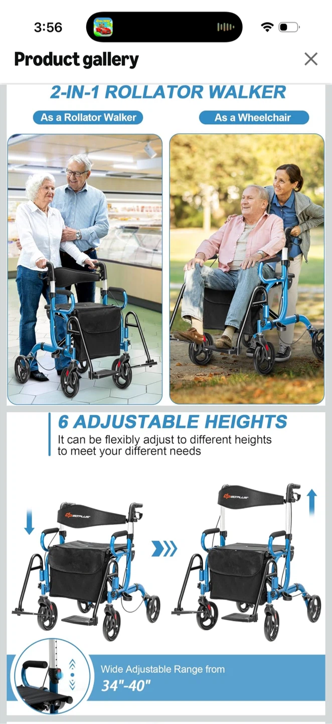 2-in-1 Rollator Walker with Seat - photo 3