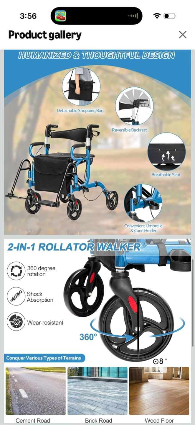 2-in-1 Rollator Walker with Seat - photo 5