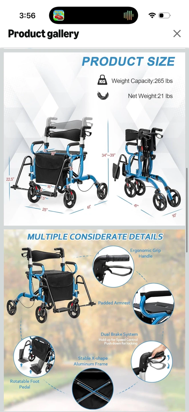 2-in-1 Rollator Walker with Seat - photo 4