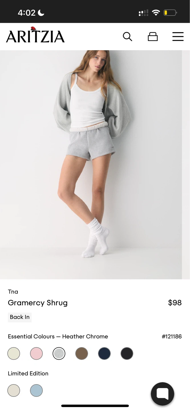 Aritzia TNA Gramercy Shrug - Heather Chrome