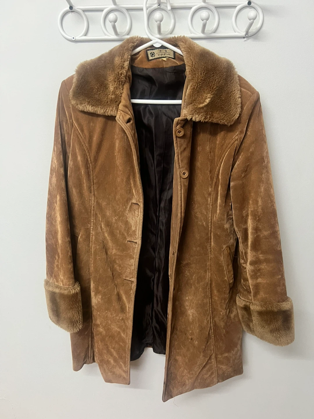 Brown Faux Suede Fur Trimmed Coat