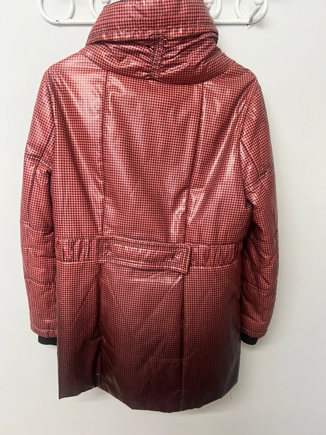 Pink Ombre Puffer Coat with Black Checkered Pattern - photo 2
