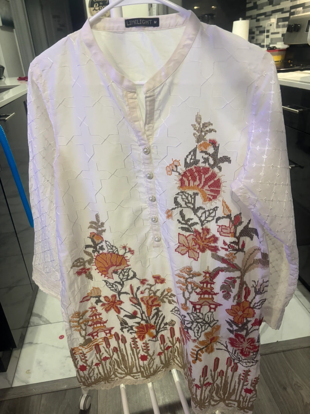 Limelight White Embroidered Kurti - Size M