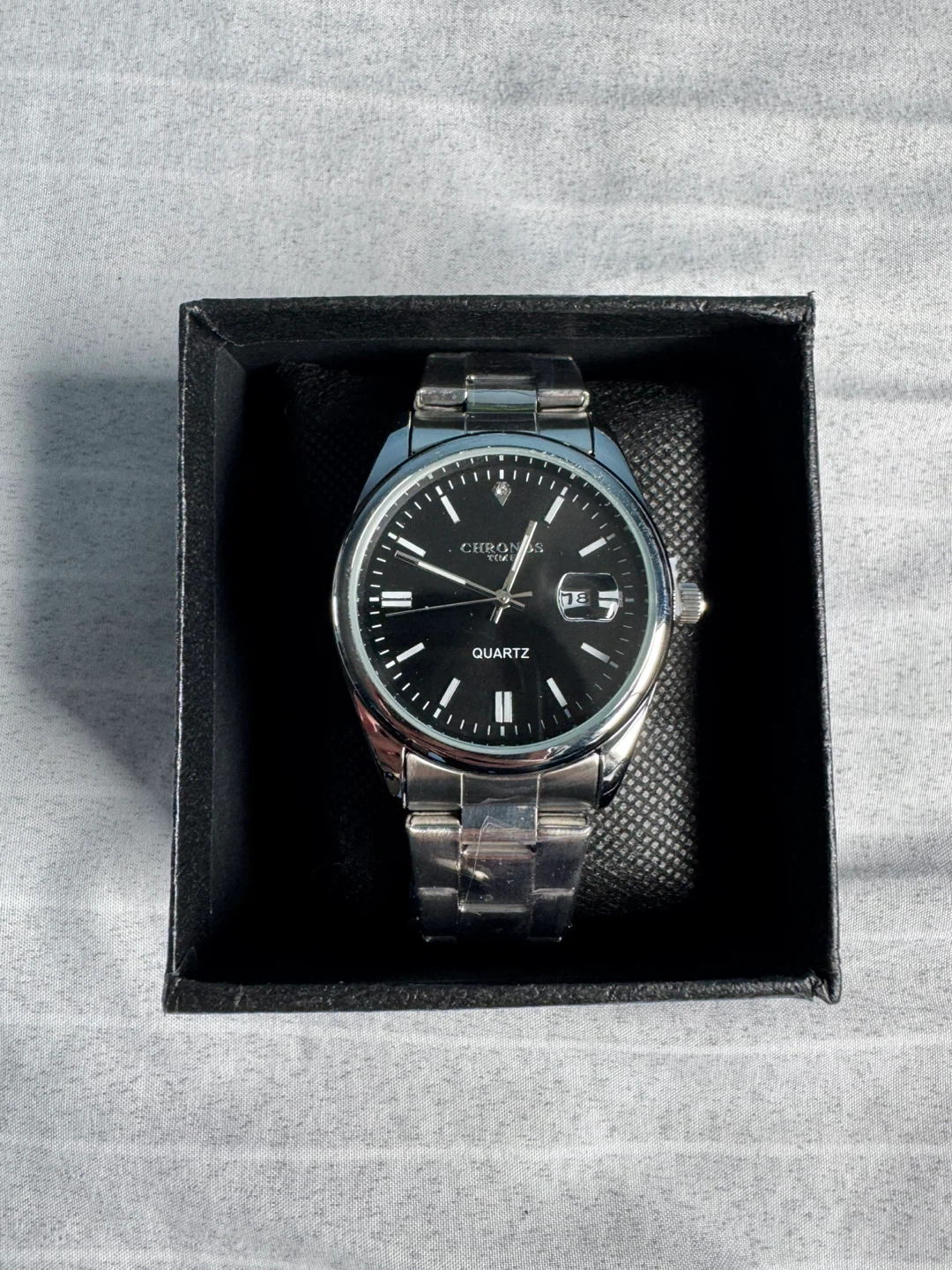 Chronos Quartz Analog Watch – Black Dial, Silver Stainless Steel