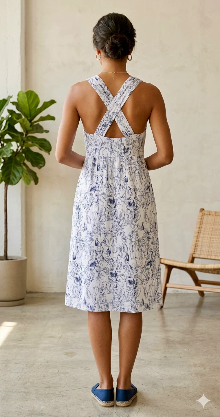 White and Blue Floral Wrap Dress with Ribbon Tie - photo 3
