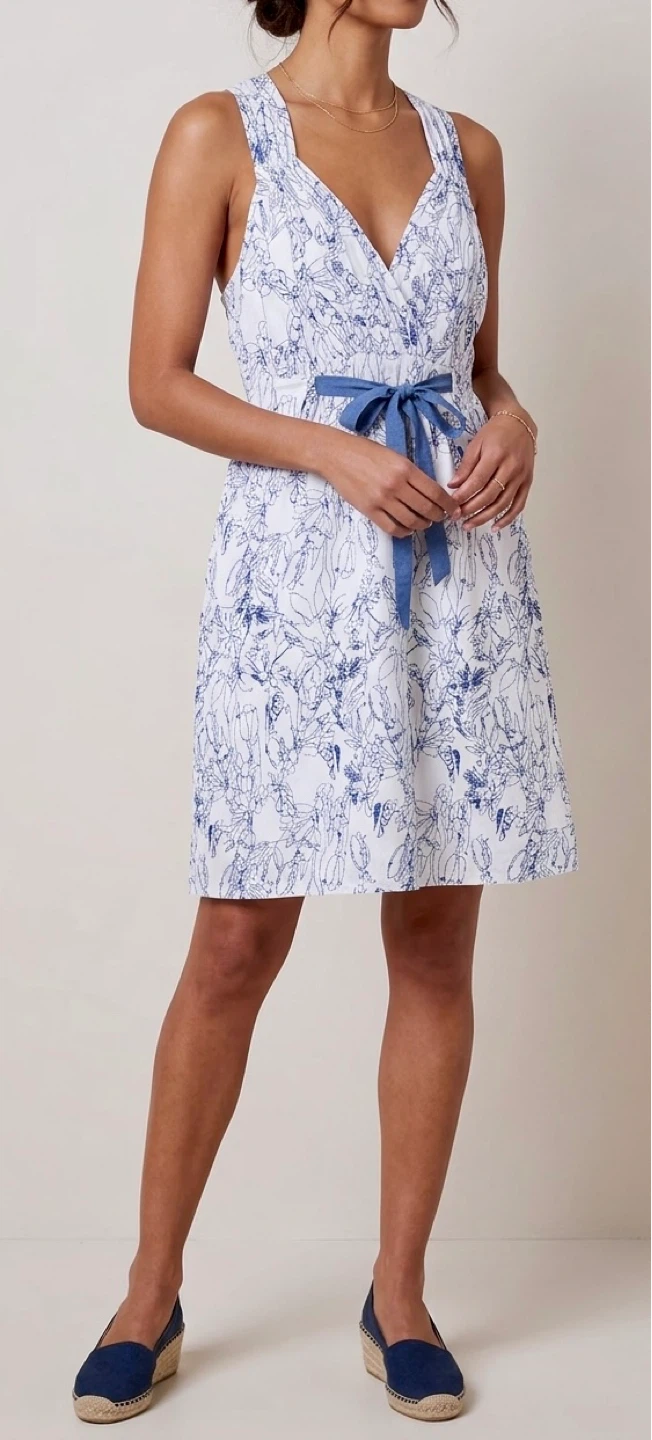 White and Blue Floral Wrap Dress with Ribbon Tie - photo 2