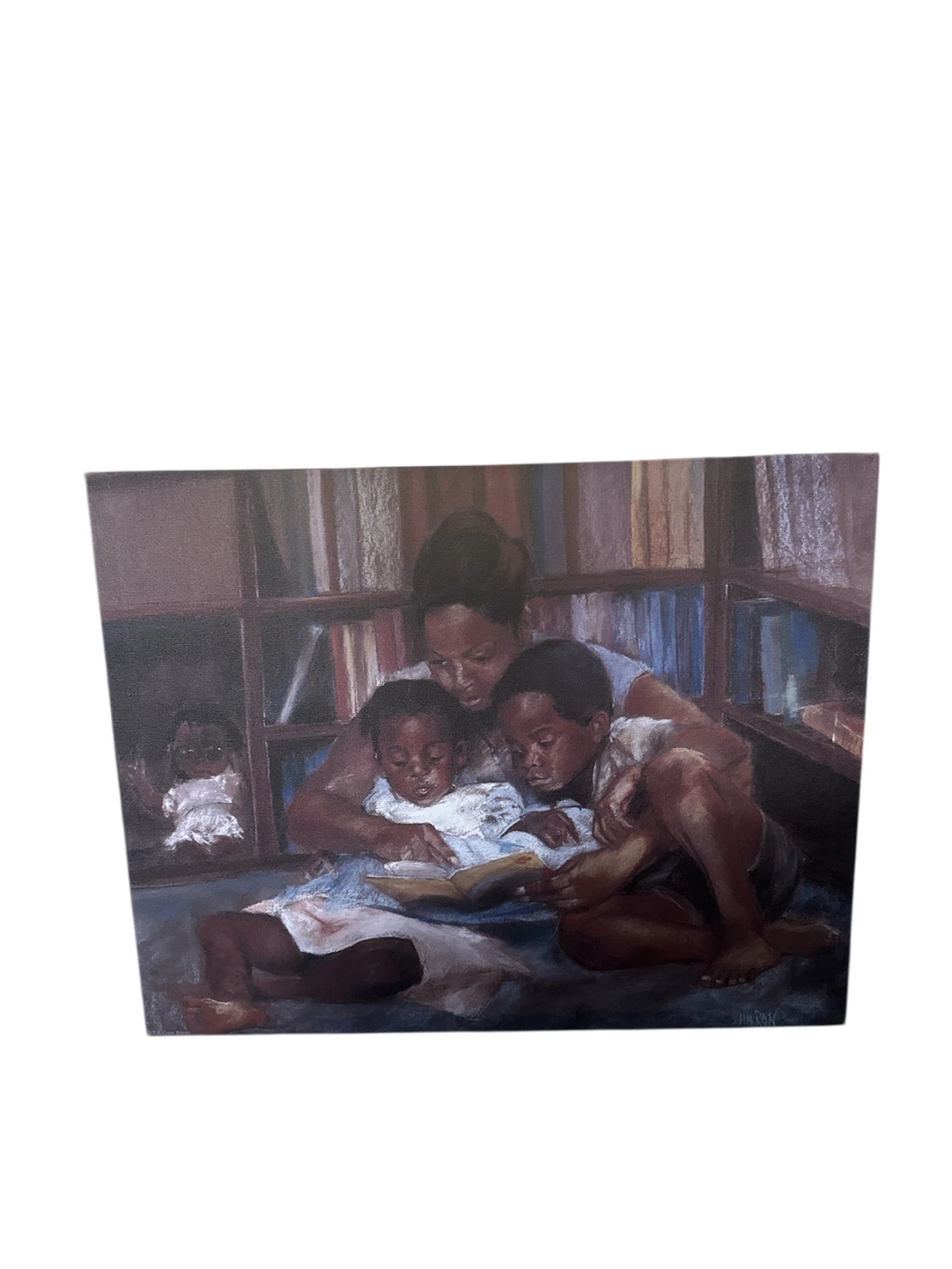 Oil Painting of Mother Reading to Children