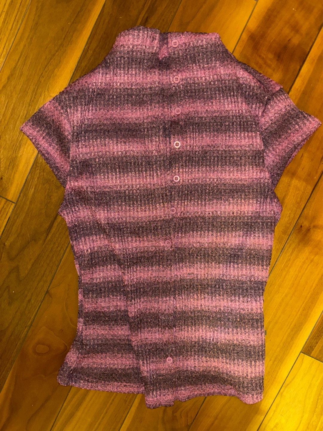 Pink Striped Collared Button-Up Top - photo 2