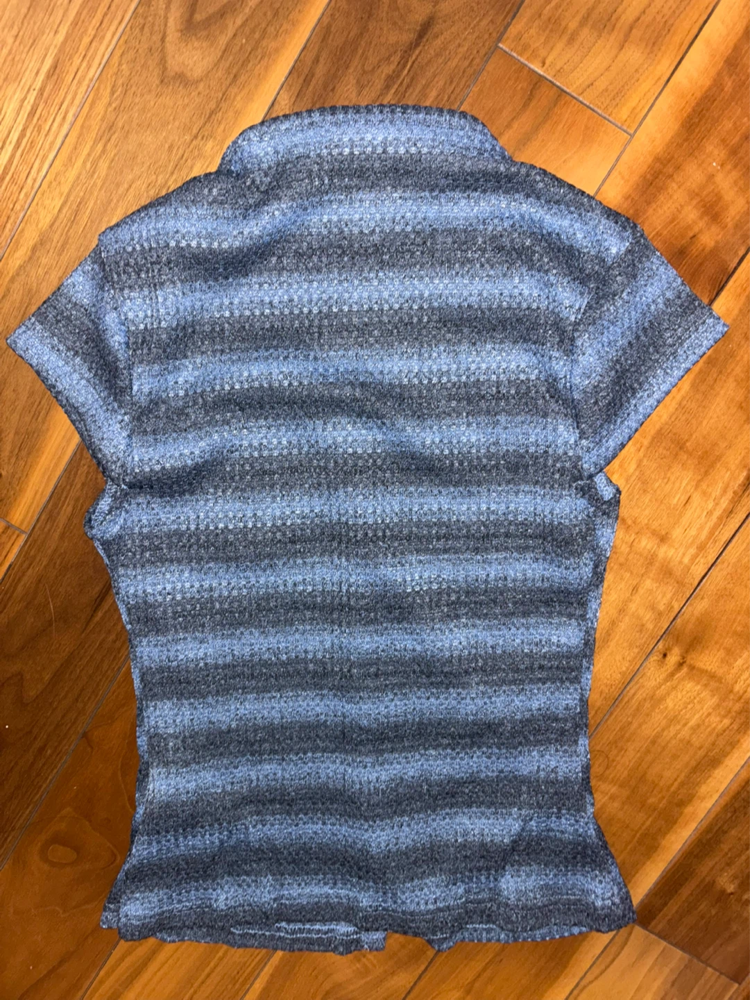Blue Striped Collared Button-Up Top - photo 3