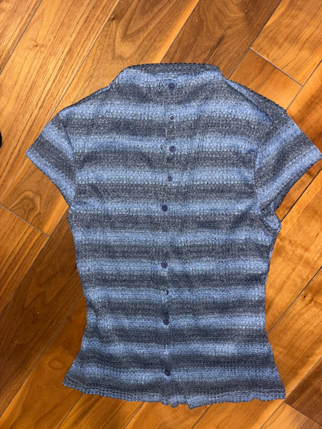 Blue Striped Collared Button-Up Top - photo 2