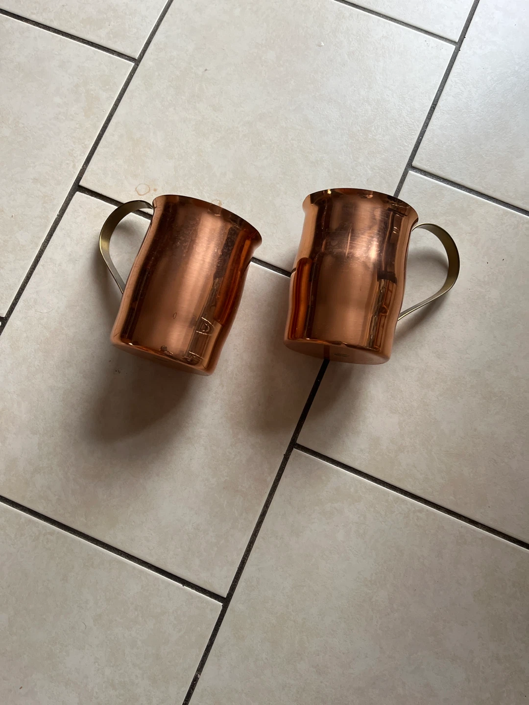 Set of 2 Copper Mugs with Brass Handles