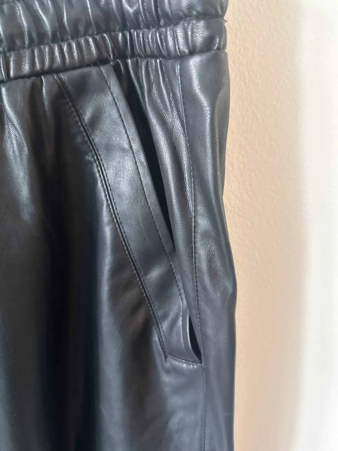 Black Faux Leather Cargo Joggers - photo 3