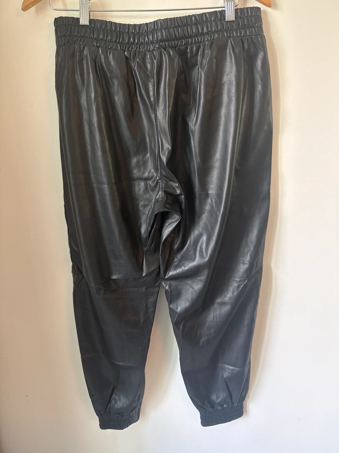 Black Faux Leather Cargo Joggers - photo 2