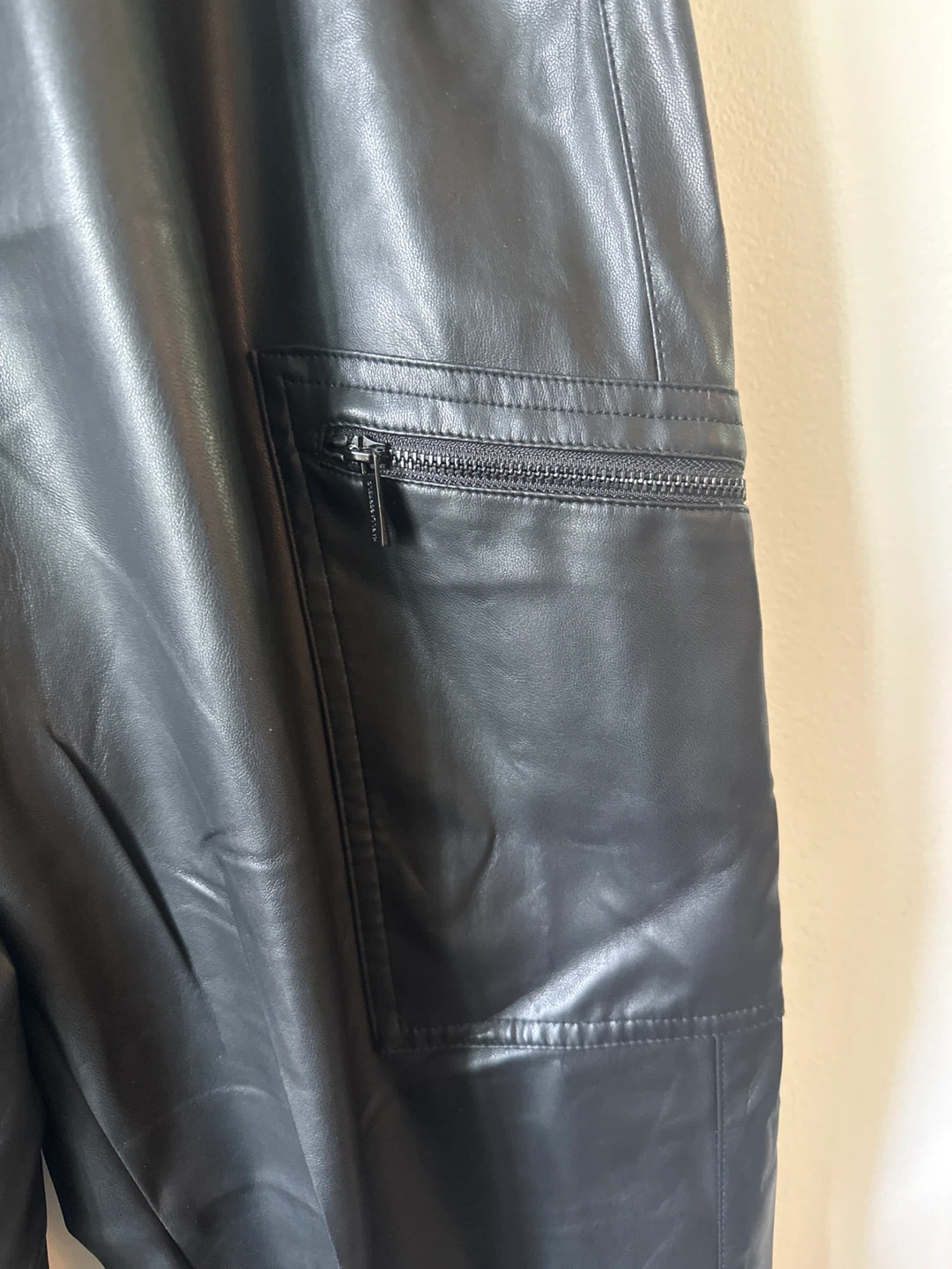 Black Faux Leather Cargo Joggers - photo 4