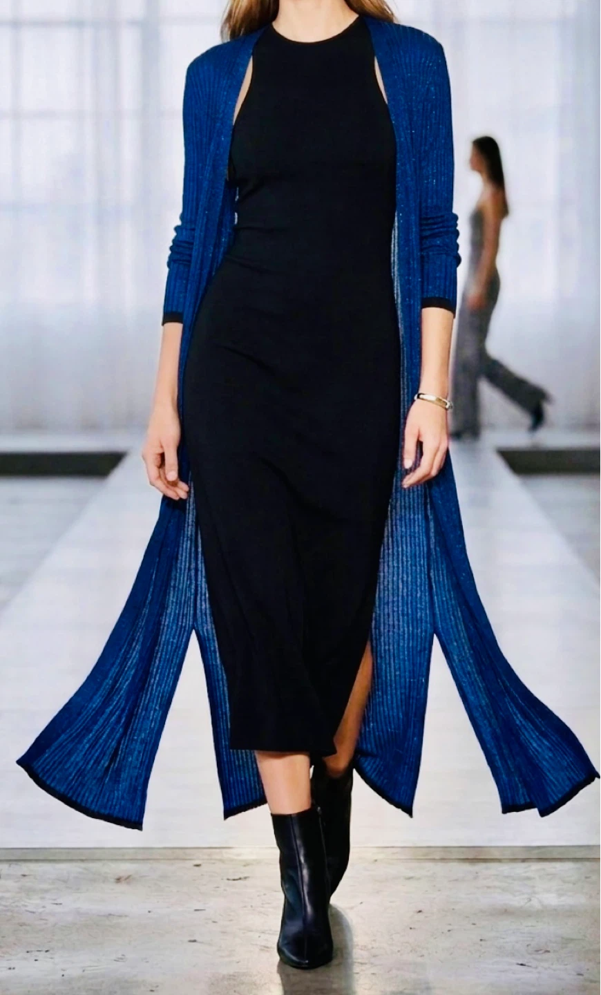 Blue Ribbed Duster Cardigan