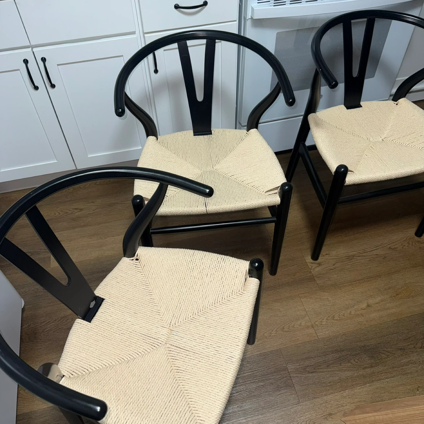 Poly & Bark Round Glass Dining Table + Weave Dining Chairs - photo 4