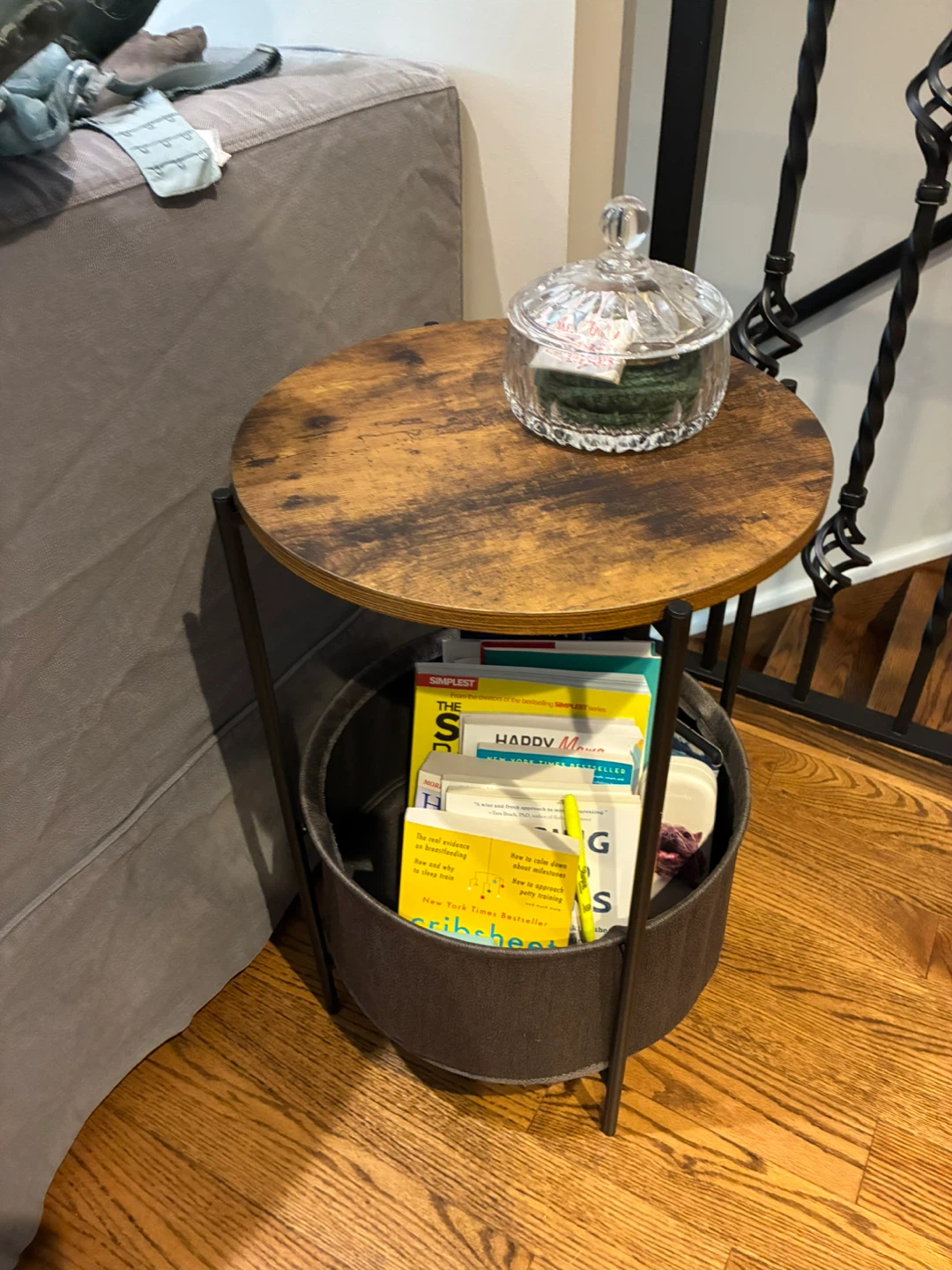 Set of 2 - Round Wood Top Side Tables with Storage Basket - photo 4