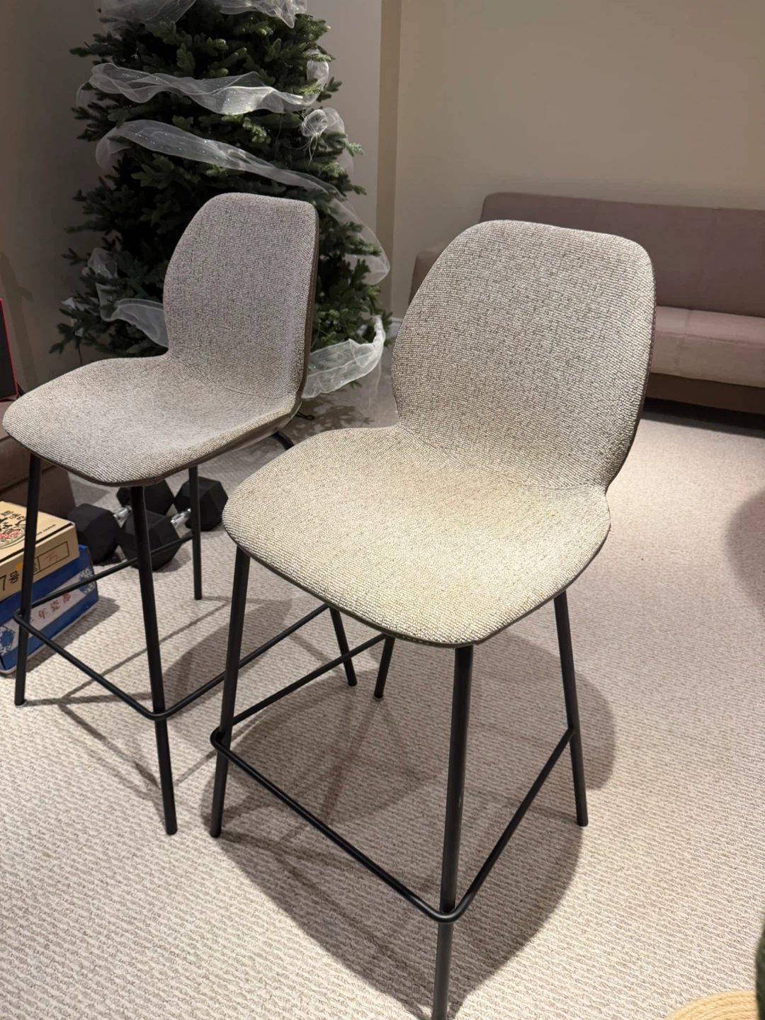 Set of 2 Modern Grey Fabric Bar Stools