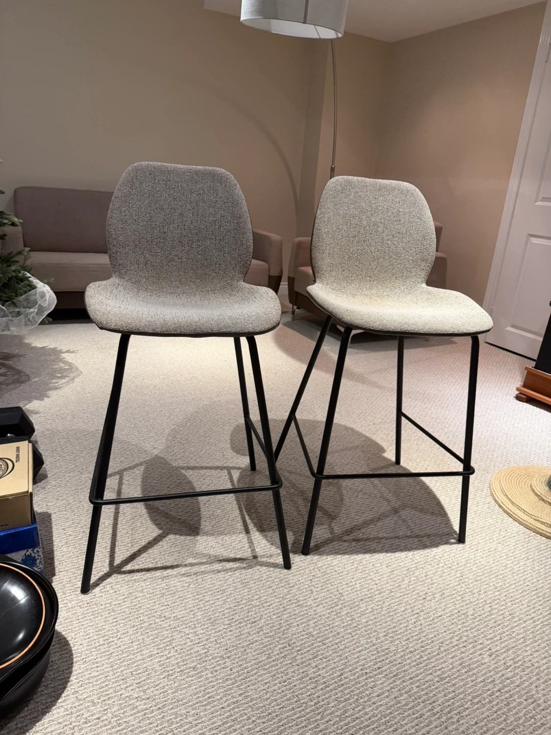 Set of 2 Modern Grey Fabric Bar Stools - photo 2