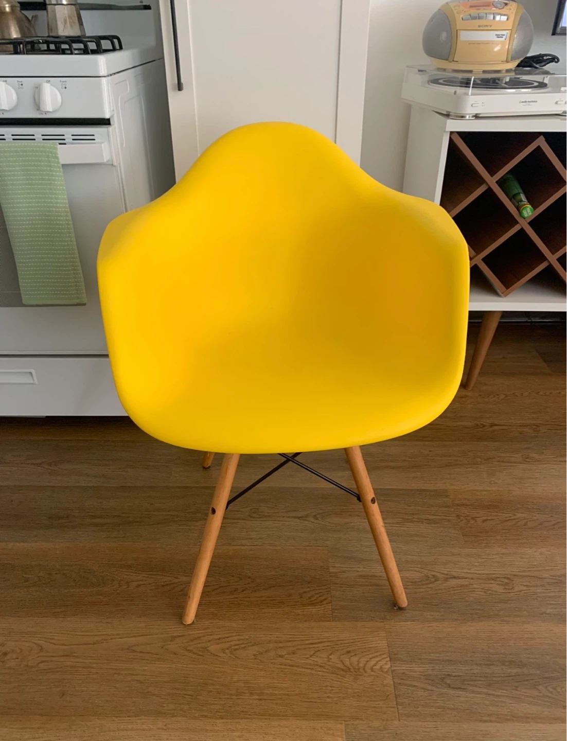 Yellow Accent Chair with Wooden Legs