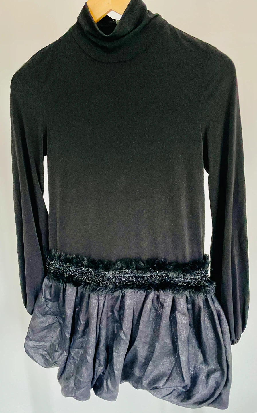 Black Long-Sleeve Turtleneck Dress with Embellished Waist - photo 3