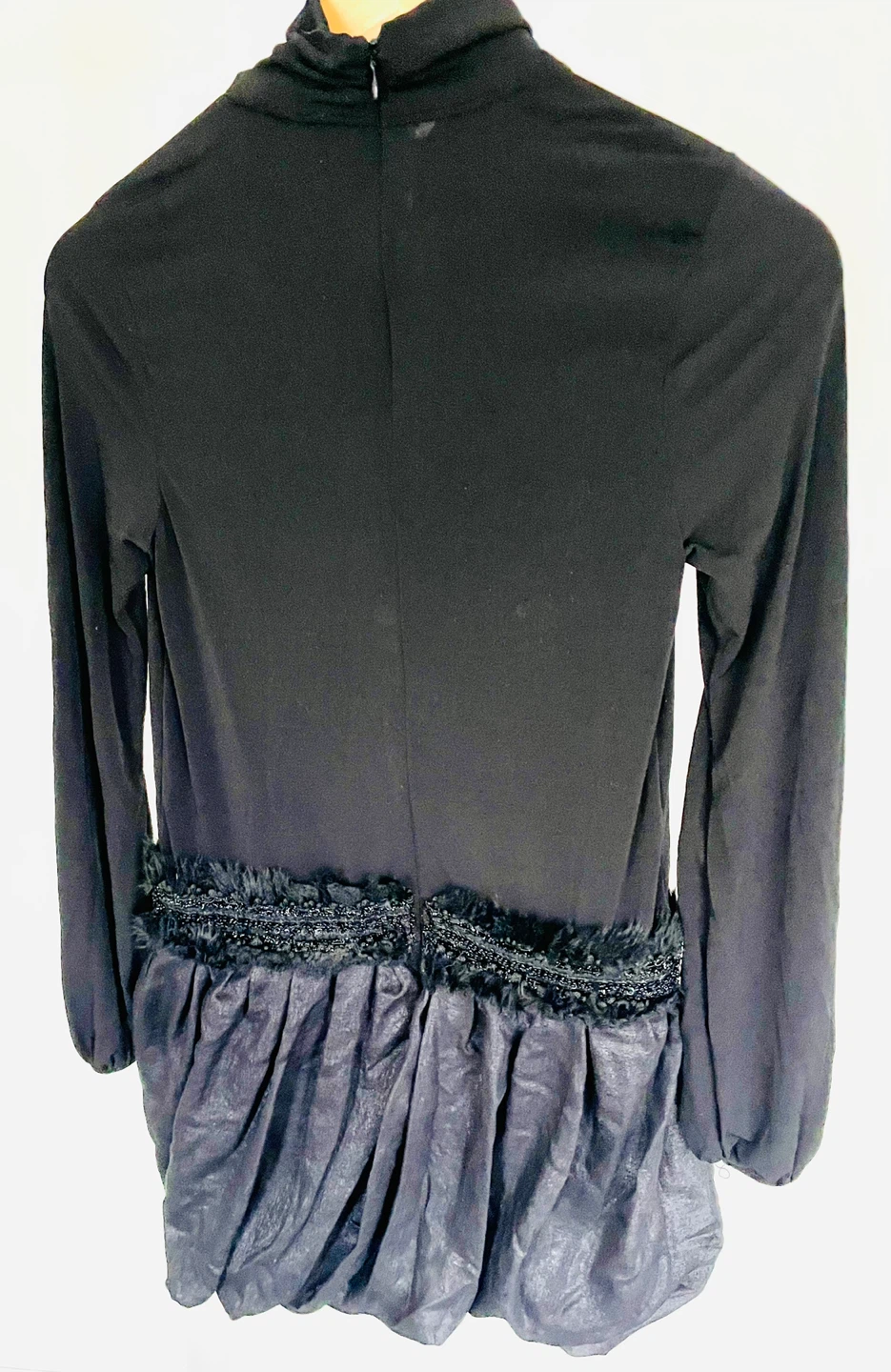 Black Long-Sleeve Turtleneck Dress with Embellished Waist - photo 2