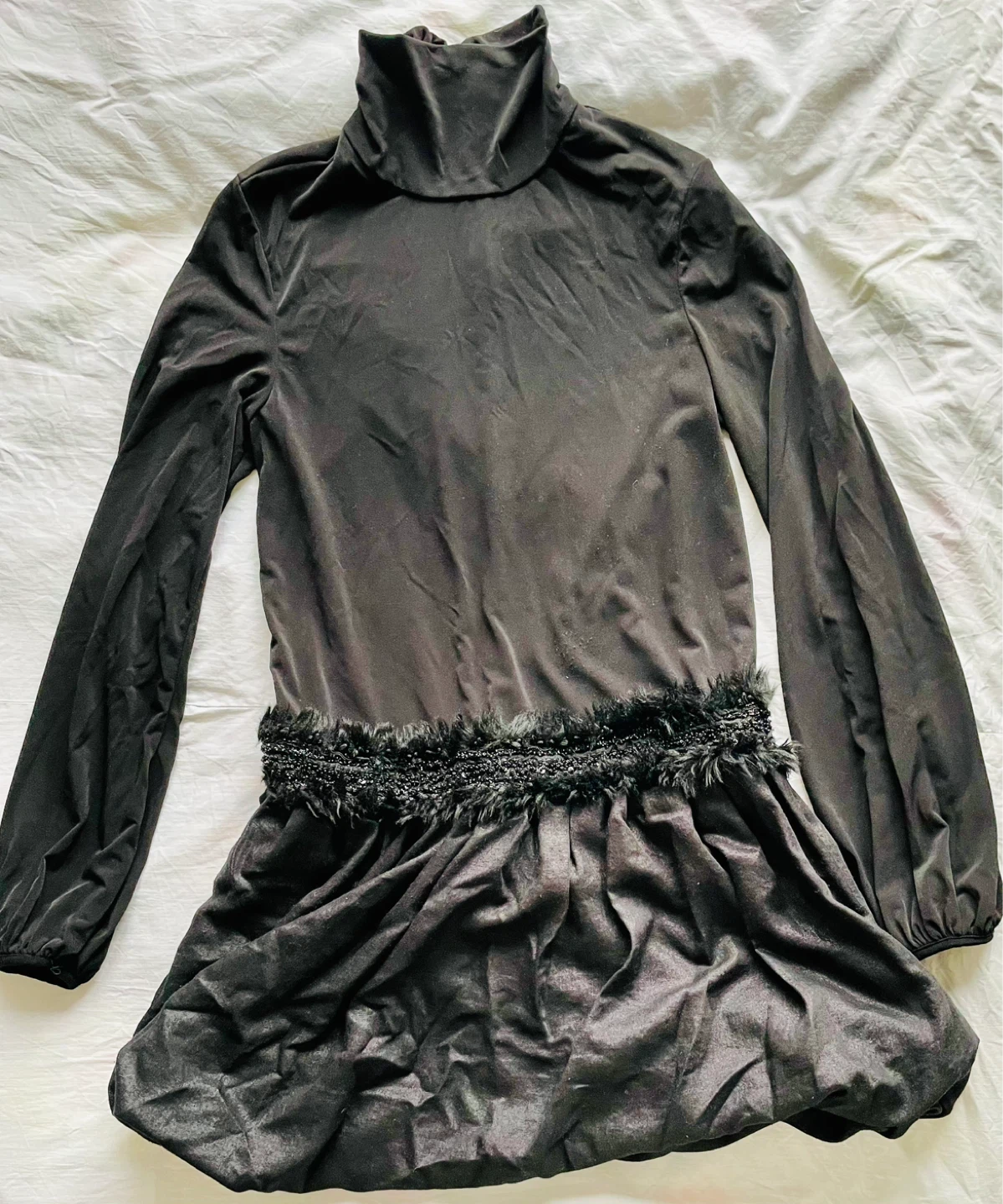 Black Long-Sleeve Turtleneck Dress with Embellished Waist - photo 4