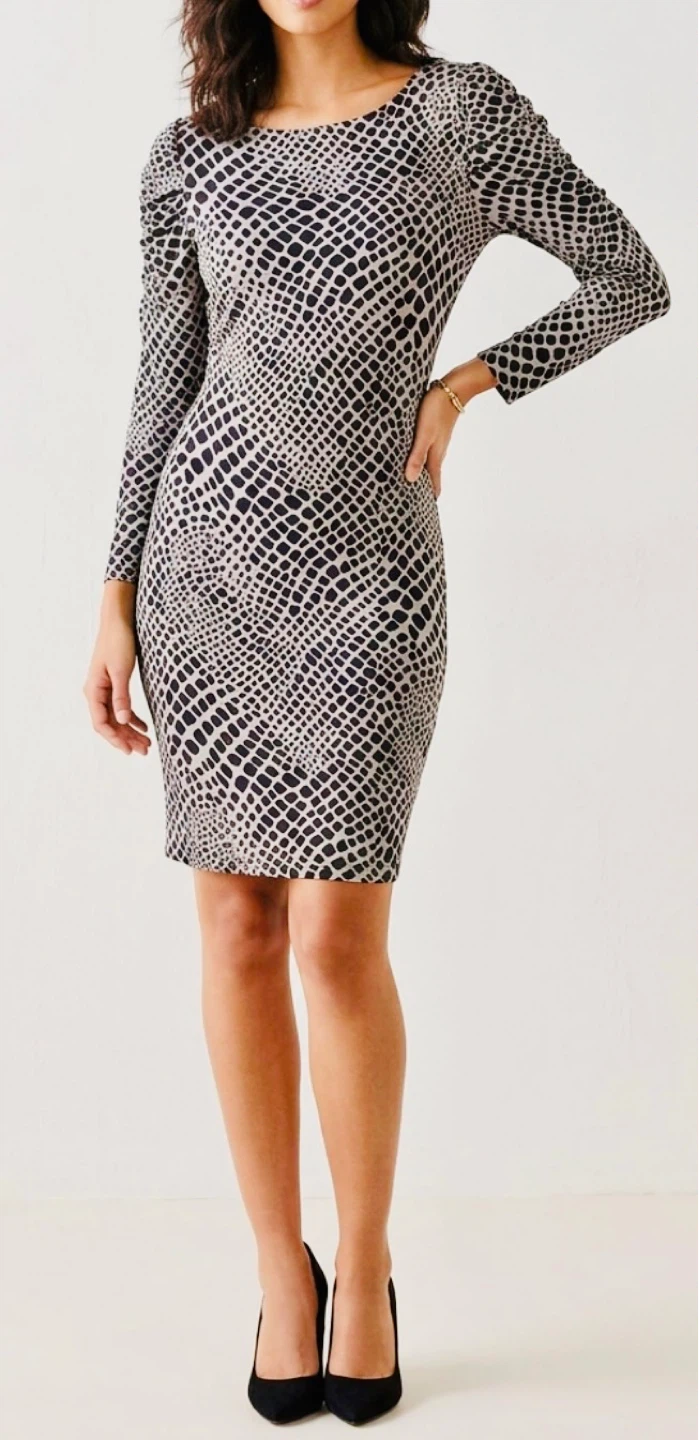 Esprit Women's Snake Print Ruched Sleeve Dress