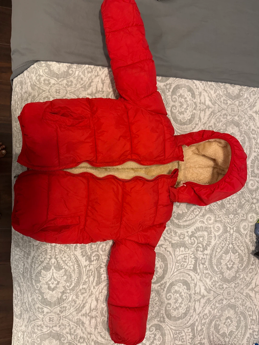 Red Puffer Winter Jacket with Fleece Lining 3-6 Yrs