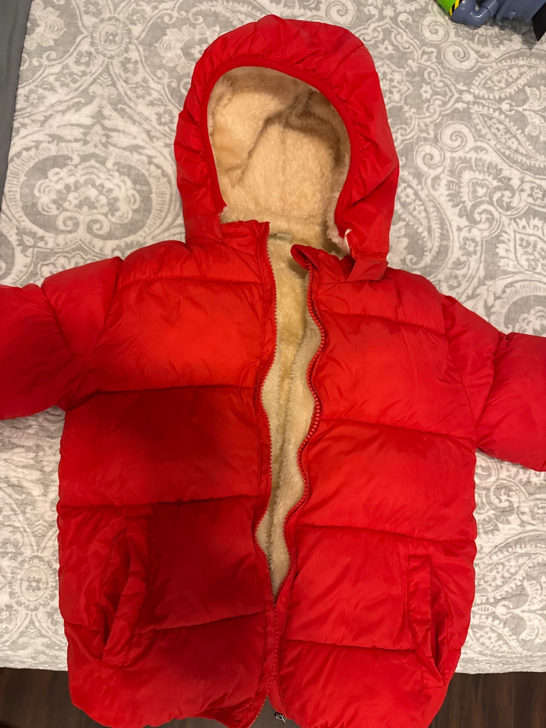 Red Puffer Winter Jacket with Fleece Lining 3-6 Yrs - photo 2