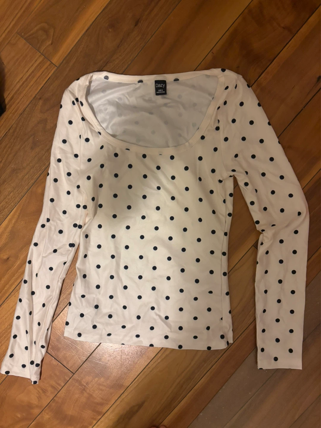 Long Sleeve Polka Dot Top - Cream/Black - photo 2