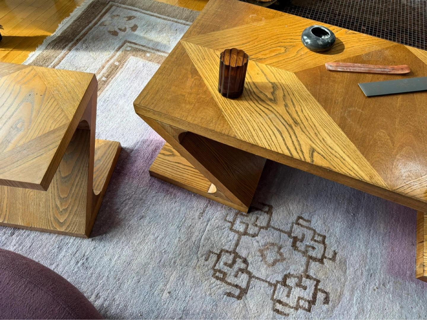 Gorgeous vintage zip-zag Coffee Table + Side Table Set